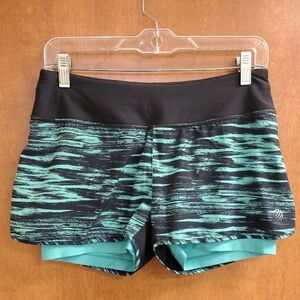 MPG Women's Black and Teal Athletic Shorts With Liner